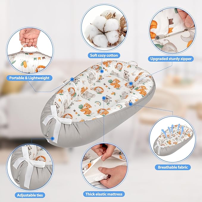 Baby Lounger - Breathable & Soft Baby Nest, Portable and Lightweight Tummy Time Lounger for Home and Travel, Ideal Newborn Babies Essentials Baby Shower Gifts-CubbioJoy