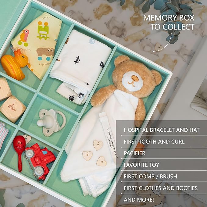 Keepsake Baby Memory Book with Keepsake Box Girl Boy - Timeless Leather-Bound Baby Milestone Book | Baby Book Keepsake and Baby Photo Memory Box to Record Baby Shower to Age 5 - Beautiful Gift-CubbioJoy