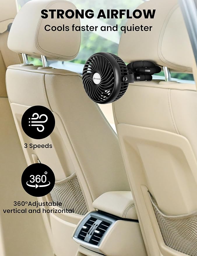 AMACOOL Baby Stroller Fan - 5000mAh Rechargeable, 3-Speed, Strong Yet Quiet, 360°Rotate Portable Clip on Fan for Travel, Car Seat, Crib, Bike, Treadmill, Beach Vacation Essentials-CubbioJoy