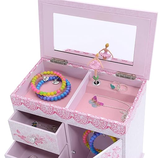 Jewelkeeper - Ballerina Jewelry Box for Girls with 3 Pullout Drawers - Ballerina Music Box with Swan Lake Tune - Ballet Slipper Design - Jewelry Storage Organizer for Necklaces and Bracelets-CubbioJoy