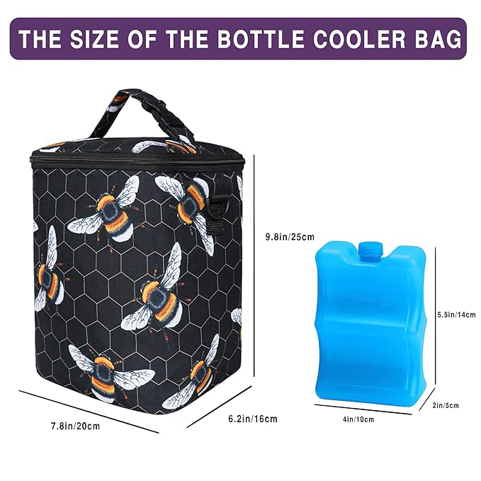 Breastmilk Cooler Bag with Ice Pack Fits 4 Baby Bottles Up to 9 Ounce Insulated Baby Bottle Bag Breast Milk Cooler on The Go with Strap Baby Bottle Cooler Bag for Nursing Mom Daycare or Travel-CubbioJoy