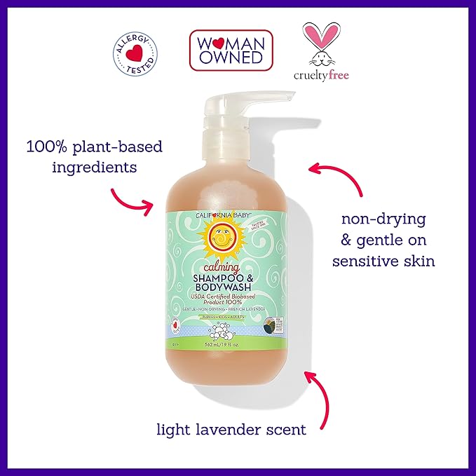 California Baby Calming Baby Shampoo + Baby Wash | 100% Plant-Based | Lavender Body Wash For Sensitive Skin | Hypoallergenic | 562 mL / 19 oz.-CubbioJoy