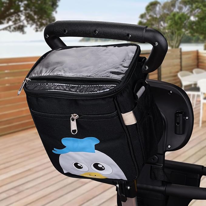 Baby Stroller Organizer Bag，Small Diaper Bag - Universal Stroller Organizer With Insulated Cup Holder,Pocket With Baby Wipes Dispenser，Adjustable Shoulder Strap(Black)-CubbioJoy
