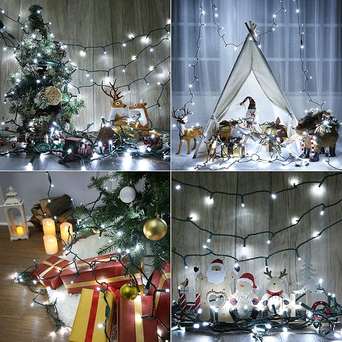 Brizled Cool White Christmas Lights, 33ft 100 LED Christmas Tree Lights, 5mm Wide Angle Xmas Light, Connectable 120V UL Certified Xmas Light String for Tree Party Wedding Home Indoor Outdoor Decor-CubbioJoy