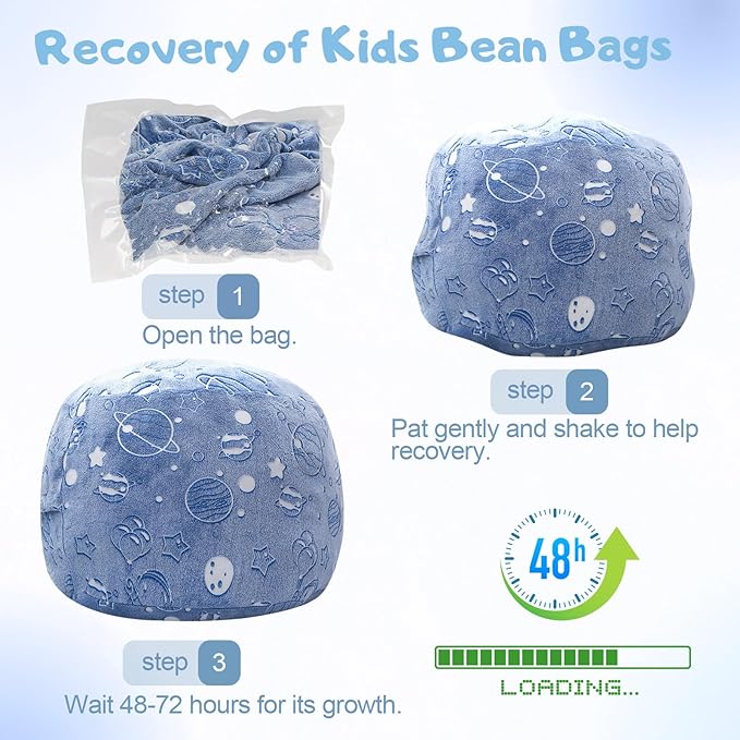 COMAX Kids Bean Bag Chair Turn into Beanbag Bed, Unicorn Toddler Bean Chair for Girl Boy Sleeping, Lazy Children Sofa Couch with Filler, Convertible Child Floor Mattress, Glowing Space-CubbioJoy