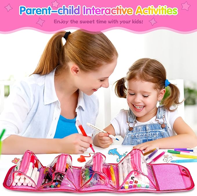 beefunni Unicorn Washable Markers Set 48 pcs with Glitte Pencil Case, Art Supplies for Kids Ages 4-6-8, Arts Crafts Coloring Set with Stickers - Birthday Gifts for Girls 4 5 6 7 8 9 Year Old-CubbioJoy