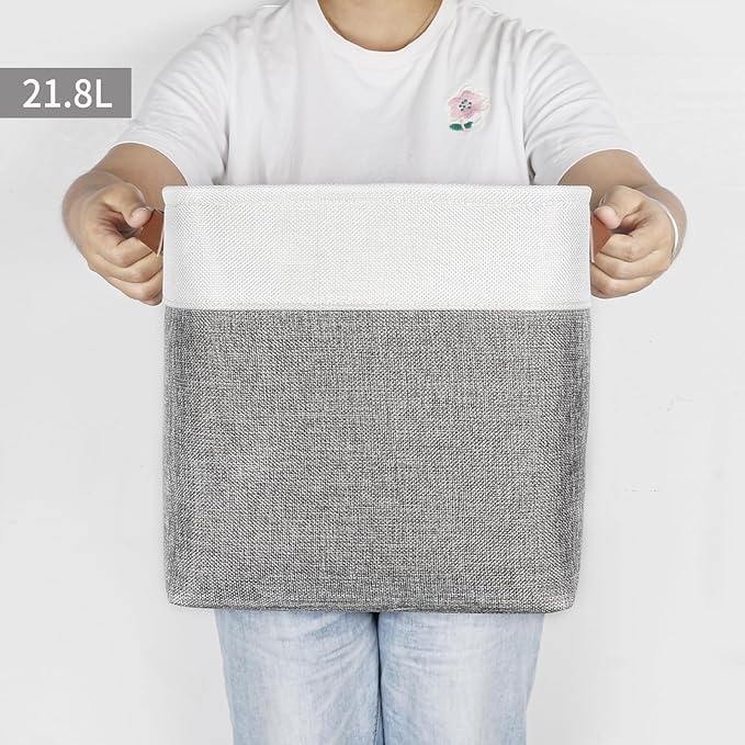 Collapsible Fabric Storage Cubes 11x11 Cube Storage Bins, 4 Pack Closet Baskets Box with Handles for Organizing, Shelf, Toys, Clothes, Home, Office, Nursery (Grey&White)-CubbioJoy