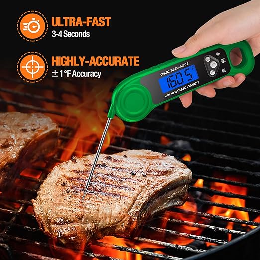Digital Meat Thermometer for Grilling, Candy Thermometer Instant Read Food Thermometer Waterproof with Backlight for Cooking, Deep Fry, BBQ, Grill, Smoker and Roast (Green)-CubbioJoy