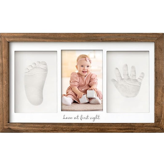 Baby Hand and Footprint Kit - Clay Handprint Keepsake Frame, Newborn Nursery Picture Frame, Personalized New Mom Gifts for Baby Shower & Registry (Medium Oak)-CubbioJoy