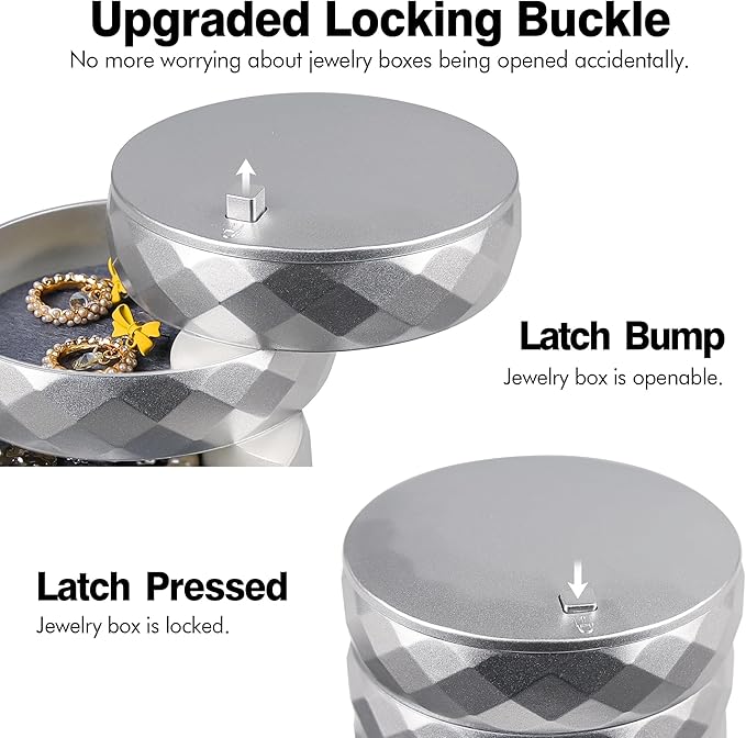 CONBOLA Travel Jewelry Case Box, Small Jewelry Organizer Earring Holder for Women, 5-Layer Rotating Jewelry Storage Tray with Lid for Bracelets Rings Bracelets-CubbioJoy