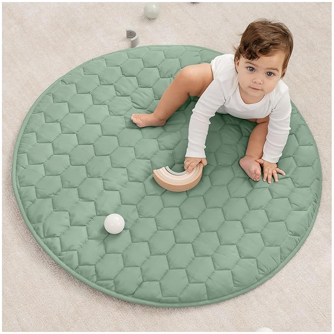 Comfy Cubs Round Kids Play Mat -Small 36 inches Soft Quilted Baby Floor Mat with Non-Slip Bottom - Plush Design for Toddlers' Playtime and Relaxation - Comfortable and Durable - Fern-CubbioJoy