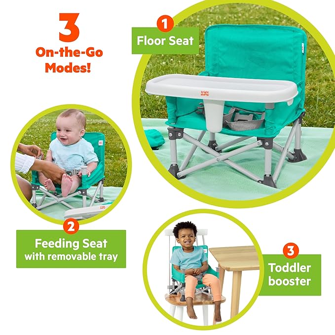 Bright Starts Pop 'N Sit Portable Booster, Indoor/Outdoor Use, Floor Seat with Feeding Tray, Teal, 6 Mos - 3 Yrs-CubbioJoy