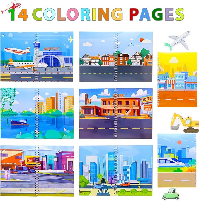 Jelly Sticker Books for Toddlers 2-4 Years, Reusable Sticker Book for Kids 1-3, Toddler Travel Essentials Vehicles Stickers for Kids Toddler Plane Activities (Vehicles)-CubbioJoy