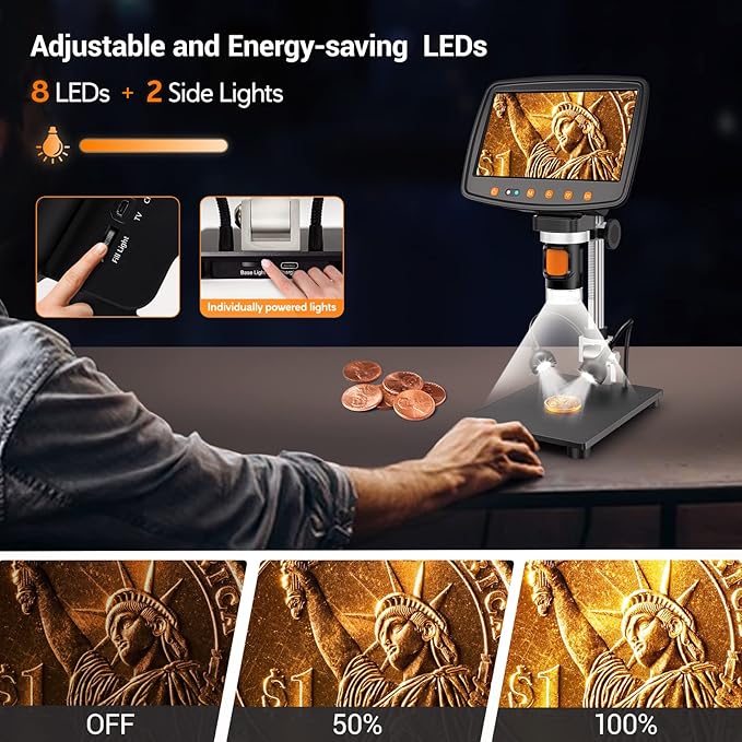 Digital Microscope with 7" LCD Screen,1500X Magnification Soldering Microscope with HDMI,Coin Microscope with 12MP Image Sensor,Windows/Mac/TV Compatible（32GB Card）-CubbioJoy