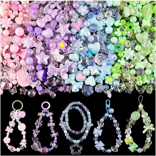 Assorted 180-240PCS Acrylic Beads for Bracelet Making, Flower Bow Butterfly Candy GummyBear Aesthetic Bracelet Charms,Cute Beads for Jewelry Making DIY Necklace Keychain Phone Charm-CubbioJoy