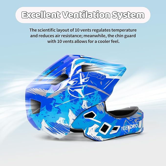 Kids Bike Helmet with Chin Guard, Adjustable Detachable Children’s Full Face Helmet for Girls and Boys, Cycling Helmets Skateboard, Scooter-CubbioJoy