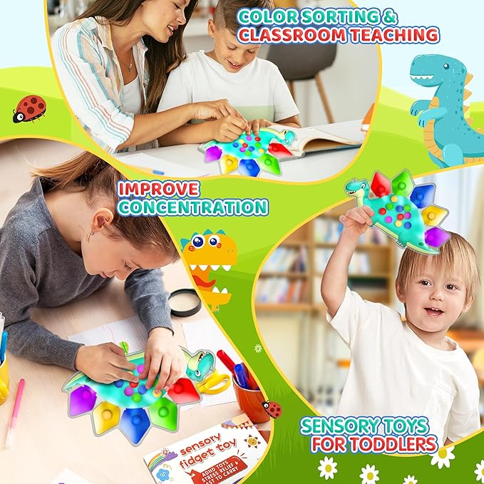 Dinosaur Color Sorting Sensory Toy Gift for Toddler Activities Fine Motor Matching Game Roadtrip Travel Essential Autism Fidgets for Classroom Christmas Stocking Stuffers for Kid 3 4 5 Year Old Boy-CubbioJoy