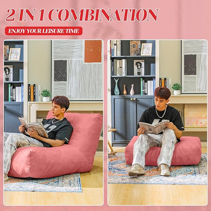 Bean Bag Chair with Ottoman, Comfy Bean Bag Sofa with Memory Foam, Lazy BeanBag Sofa with Footstool, Fireside Bean Bag Couch for Living Room, Bedroom, Apartment-CubbioJoy