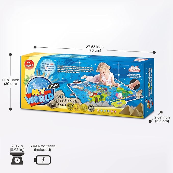 BEST LEARNING i-Poster My World Interactive Map - Educational Talking Toy for Kids of Ages 5 to 12 Years Old-CubbioJoy