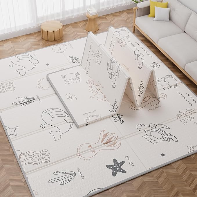 79x71 Foldable Play Mat for Baby, Extra Large Foam Play Mat Tummy Time and Crawling Mat, Waterproof & Anti-Slip Reversible Portable Baby Floor Mat for Infant, Toddler-CubbioJoy