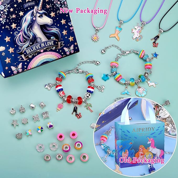 AIPRIDY Charm Bracelet Making Kit,Unicorn Mermaid Crafts Gifts Set Can Inspires Imagination and Creativity,Jewelry Making Kit Perfect Gifts for Girls 5-12 Years Old (125 Pieces)-CubbioJoy