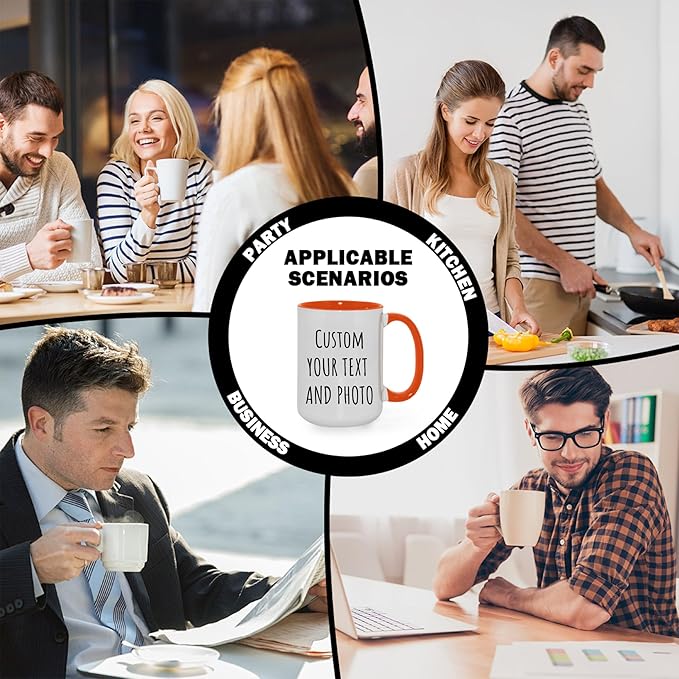 Custom Mug Upload Your Picture Personalized Coffee Mug with Photo Text Name Customized Cup Unique Ideas Gifts for Men Women Mom Dad Girlfriend Boyfriend Friend Family (Orange, 15oz)-CubbioJoy