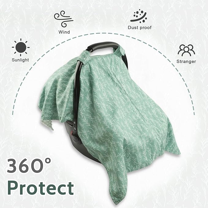 Baby Car Seat Canopy Soft Minky Plush Dotted Backing Baby Car Seat Cover Girls, Infant Carseat Canopy, Stretchy Multi- use Nursing Cover for Stroller/High Chair/Shopping Cart/Car Seat Canopies Sage-CubbioJoy