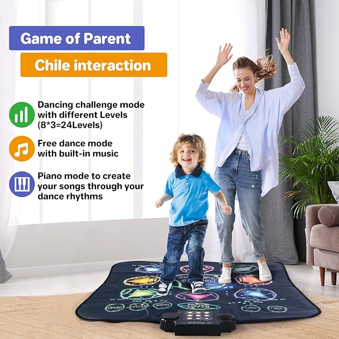 Dance Mat, Electronic Dance Mixer Rhythm Step PlayMat,Dance pad Game Toy for Girls Boys,Christmas/Festival/Birthday Gift for Kids, Built-in Music,24 Challenge Levels,Age 3-4 6 7 8 9 10 11 12+ Year Old-CubbioJoy