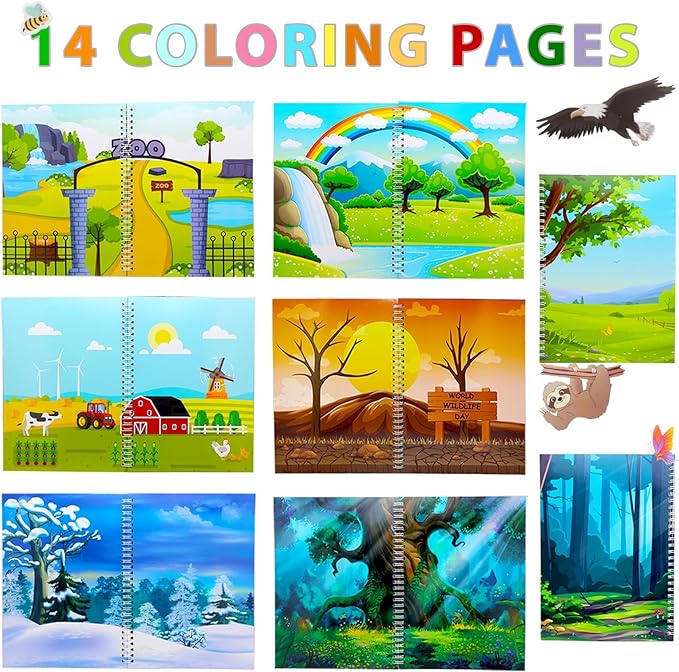 Jelly Sticker Book for Kids 2-4 Travel Essentials, Reusable Sticker Book + 8 Scenes + 2 Matching Games + 51 Large Animal Stickers for 1-3 Toddler Activities (Animals)-CubbioJoy