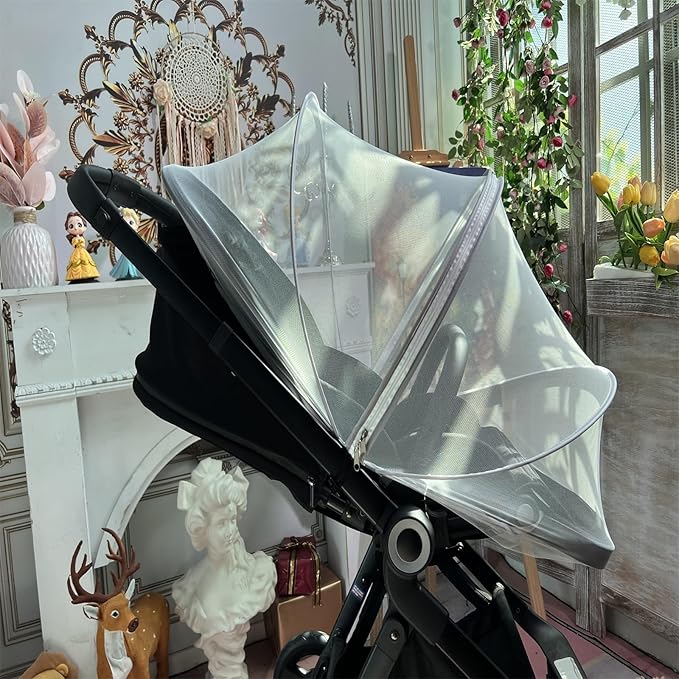 Baby Mosquito Net with Double Zipper, Bassinet Stroller Cover for Baby/Car Seat/Cradles/Carriers, Easy to Use, Keep Insects/Bugs/Cats Out, White-CubbioJoy