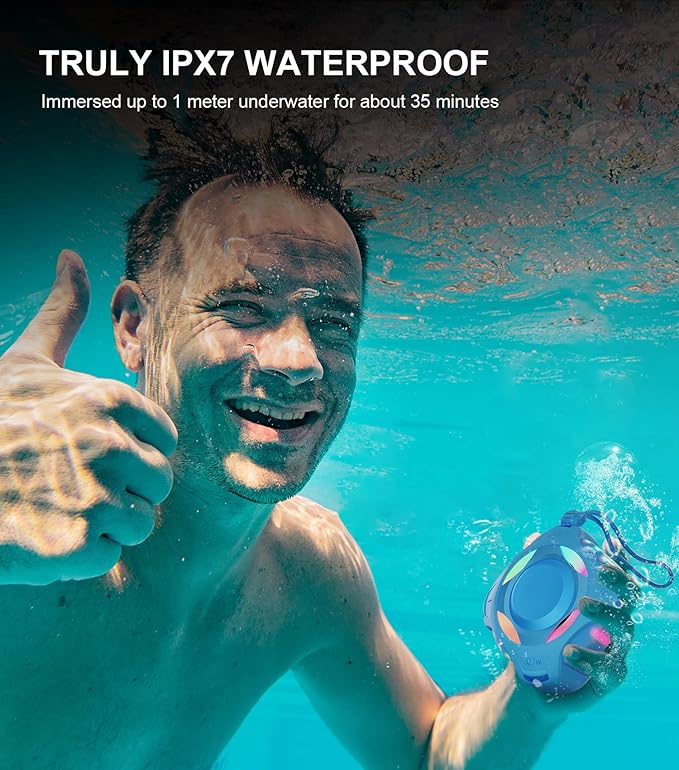 comiso Shower Bluetooth Speaker, IP67 Waterproof Speaker with LED Light, Portable Speakers with True Wireless Stereo, Floating, 2000mAh, Built-in-Mic, Ideal for Travel, Beach, Gifts for Unisex.-CubbioJoy