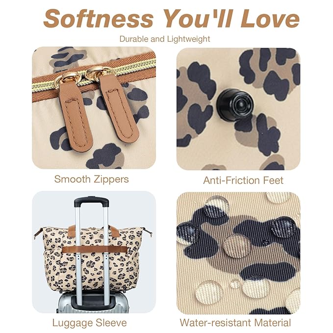 Diaper Bag Tote, Large Baby Diaper Bags for Travel, Hospital Bag for Labor Delivery with Pacifier Case, Changing Pad, Shoulder Strap, Leopard Print-CubbioJoy