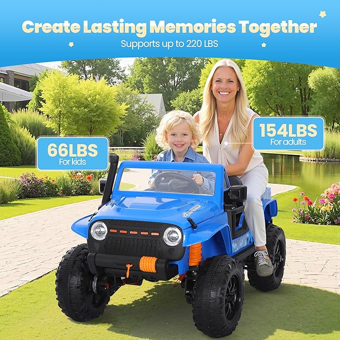 24V Kids Toddler Ride On Truck Electric Car Kids Ride On Truck Car Electric Jeep Off-Road Truck for Parent Remote Control LED Lights Music Powerful Wheels for Ages 3+(Blue)-CubbioJoy