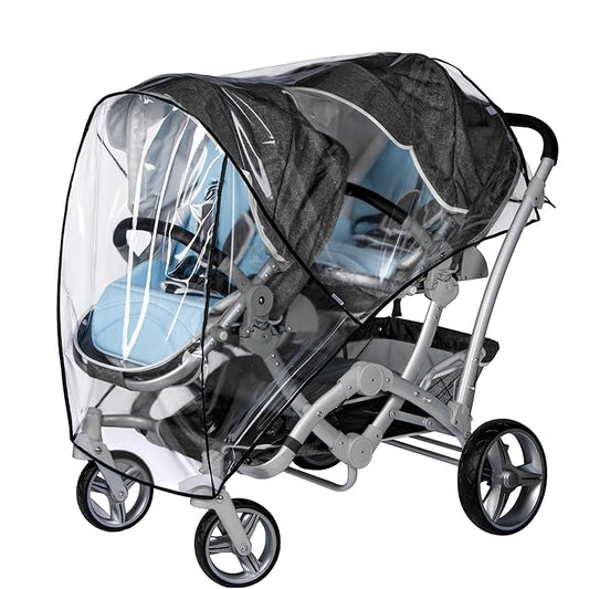 bemece Double Stroller Rain Cover, Weather Shield Double Stroller for Front and Rear Seats Twin Stroller, Baby Outdoor Activities Accessories, Protects Children from Rain, Snow, Wind-CubbioJoy
