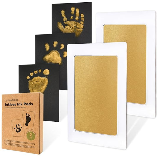 2-Pack Inkless Baby Hand and Footprint Kit - Mess Free Ink Pad for Newborn Keepsake, Dog Nose & Paw Print Kit, Clean Touch Ink Pad for Baby Hand & Footprints, Ideal New Mom Gifts (Gold)-CubbioJoy