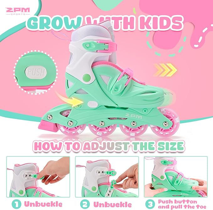 2PM SPORTS Inline Skates with Light Up Wheels, Roller Skates Blades for Boys Girls Kids Ages 5-8 8-12 4-6 6-12, Size Adjustable Beginner Blades Roller Skates-CubbioJoy