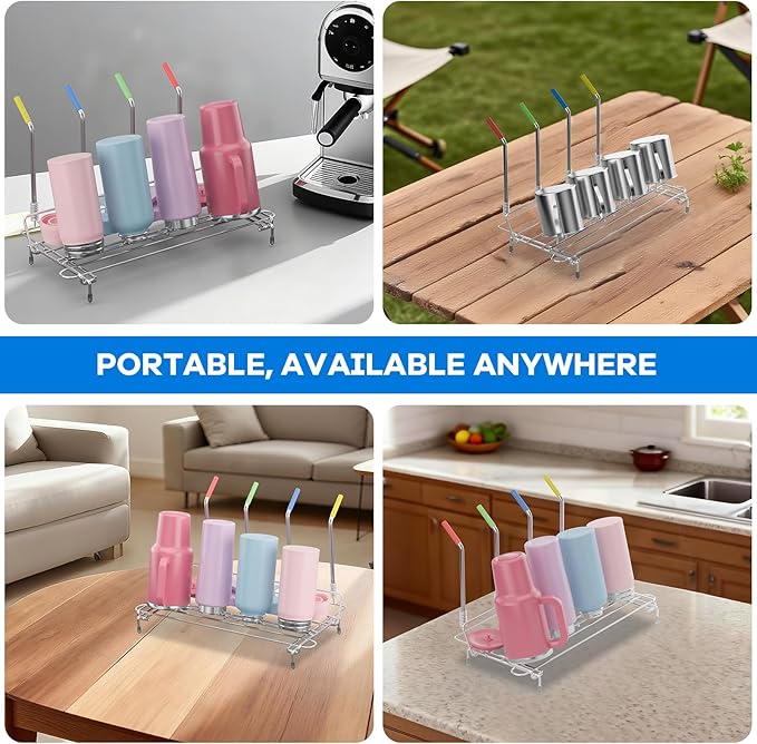 Bottle Drying Rack Stainless Steel Fold Water Bottle Drying Rack Organizer with Straw Holder for Baby Bottles,Cups, Mugs and Glass, Sports Bottles Dryer Countertop-CubbioJoy