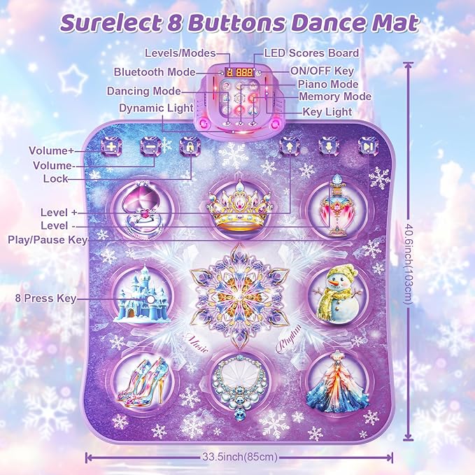 Dance Mat for 3-12 Year Old Girls, Frozen Dance Pad with Wireless Bluetooth, Purple Electronic Music Princess Toys Birthday for Kids and Toddlers Ages 3 4 5 6 7 8 9 10 +-CubbioJoy