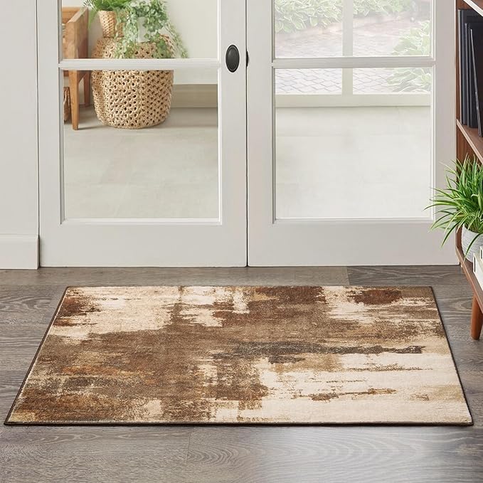 Kelarea 2x3 Brown Entryway Rug, Washable Abstract Small Rugs Non-Slip Low Pile Throw Rugs for Kitchen Floor, Front Door, Bedroom Bedside-CubbioJoy