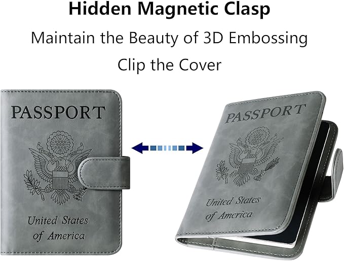 Airtag Passport Holder Cover Wallet Travel Essentials Leather Rfid Blocking Case Vacation Luggage Must Haves Travel Accessories for Men Women (117#Grey)-CubbioJoy