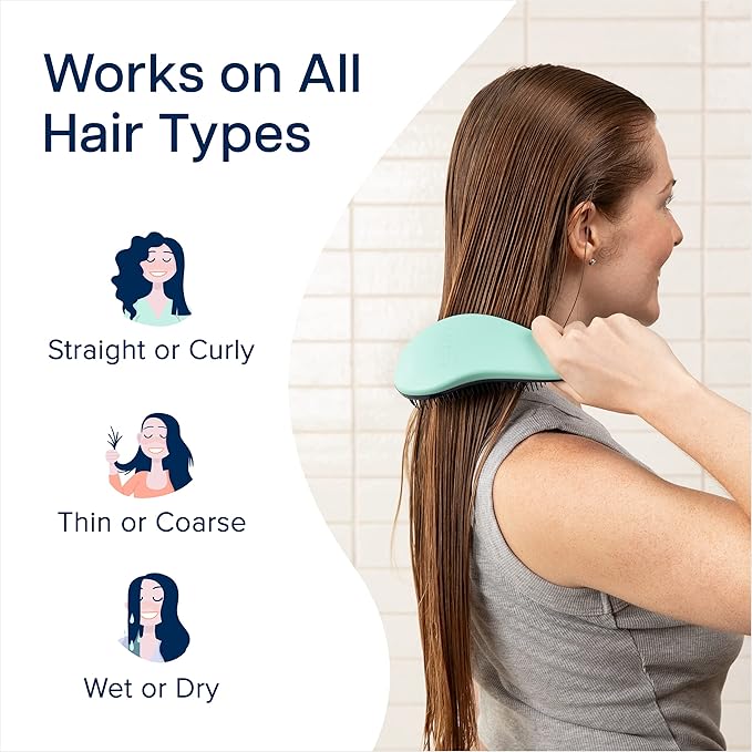 Crave Naturals Glide Thru Detangler Brush Pack of 2 - Curly Hair Brush for Women and Kids - Wet and Dry Comb for Adults - Soft Flexible Bristles for Gentle Use - Turquoise and Pink-CubbioJoy