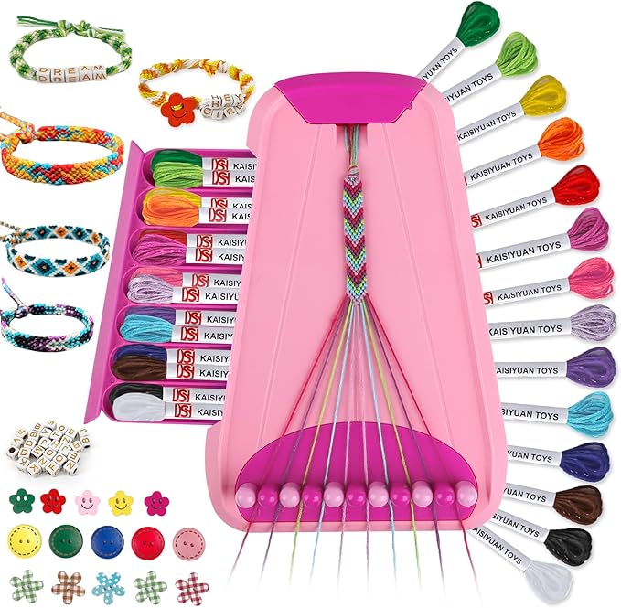 Arts and Crafts for Kids Ages 8-12,Friendship Bracelet Making Kit for Girl,Kids Jewelry Making Kit with 28 Pre-Cut Threads,Christmas Birthday Gifts for Ages 6 7 8 9 10 11 12 Year Old Pink-CubbioJoy