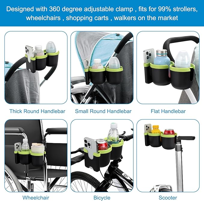 Accmor Stroller Cup Holder with Phone Holder, Bike Cup Holder, Universal Cup Holder for Uppababy Nuna Doona Strollers, 2-in-1 Cup Phone Holder for Stroller, Bike, Wheelchair, Walker, Scooter-CubbioJoy