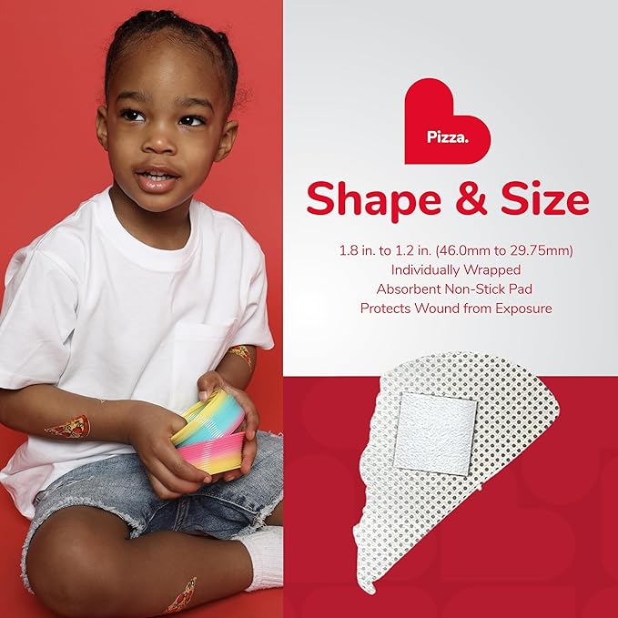 BioSwiss Bandages, Pizza Shaped Self Adhesive Bandage, Latex Free Sterile Wound Care, Fun First Aid Kit Supplies for Kids, 50 Count-CubbioJoy