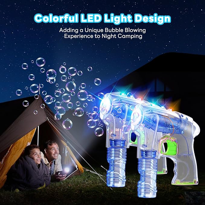 Kid Odyssey 2 Pack Bubble Gun with 4 Refill Solution and 3 Colorful LED Light, Bubble Machine for Kids, Bubble Maker for Party Favors, Birthday Gift, Indoor Outdoor Toys for Toddlers-CubbioJoy