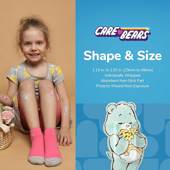 BioSwiss Care Bears Bandages, Baby Care Bear Shaped Self Adhesive Bandage, Latex Free Sterile Wound Care, Fun First Aid Kit Supplies for Kids, 24 Count-CubbioJoy