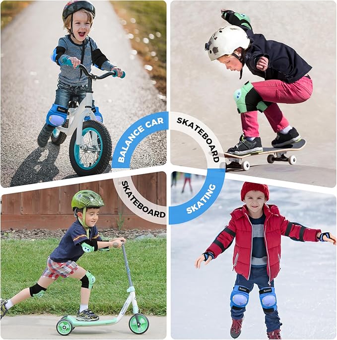 BOSONER Kids/Youth Knee Pads Elbow Pads Wrist Guards Set for 3-15 Years, Child Protective Gear Set for Roller Skates, Cycling, BMX Bike, Skateboard, Inline Skating, Scooter Riding Sports…-CubbioJoy