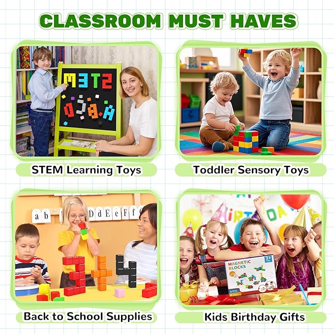 40pcs Magnetic Blocks for Toddler Toys, Magnetic Cubes Building Blocks Classroom Must Haves, STEM Preschool Sensory Magnet Toys for 3 4 5 6 Year Old Boys and Girls-CubbioJoy