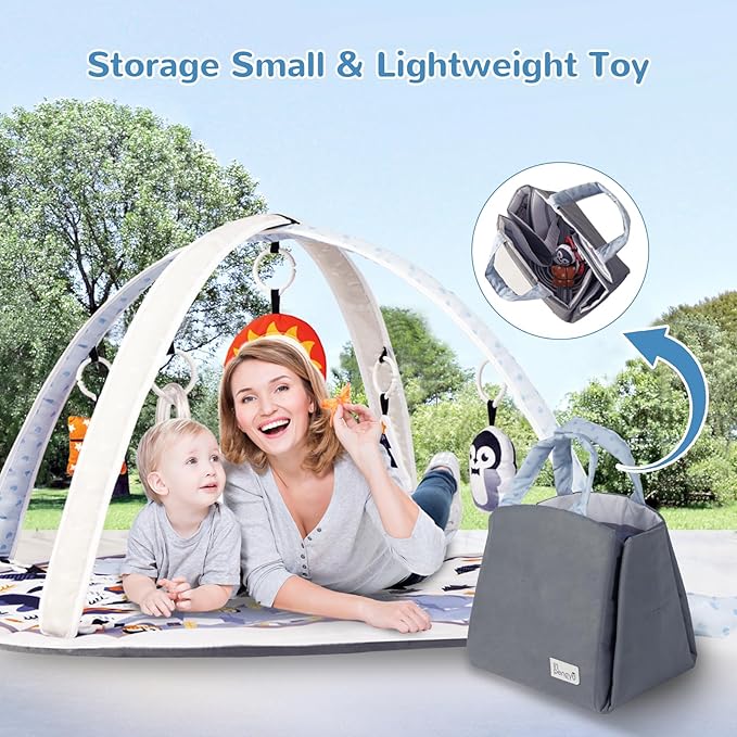 Baby Play Mat Tummy Time Mat with Exclusive Foldable Design, Stage-Based Skill Development Activity Gym Mat, Machine Washable Play Mat for Baby Girl with Gift Package-CubbioJoy