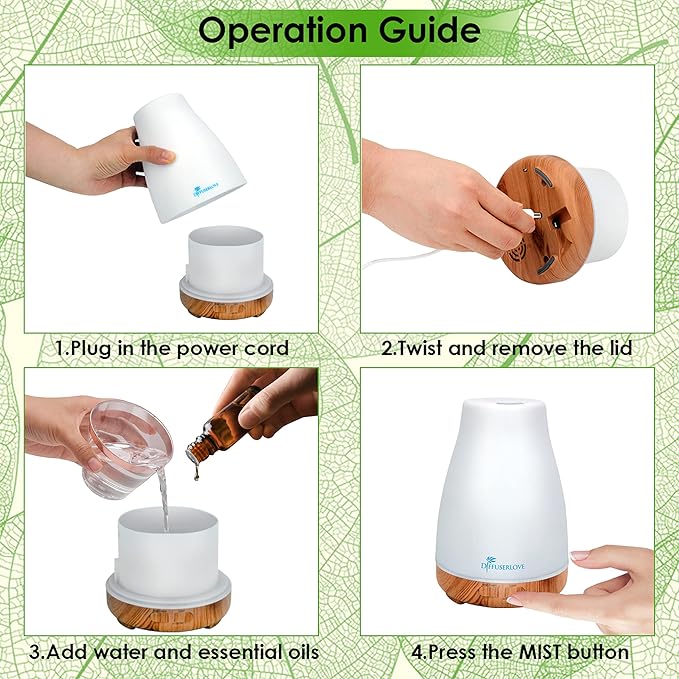 300ML Diffuser Essential Oil Diffuser Remote Control Aromatherapy Diffuser Mist Humidifiers with 7 Color LED Lights for Bedroom Office House Kitchen Yoga-CubbioJoy